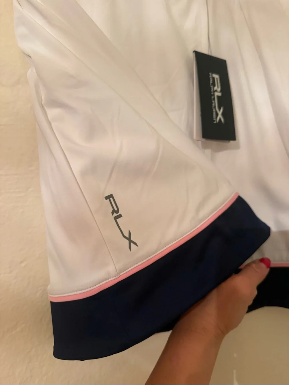 Ralph Lauren White Skater Tennis Skirt with Navy Hem and Pink Trim